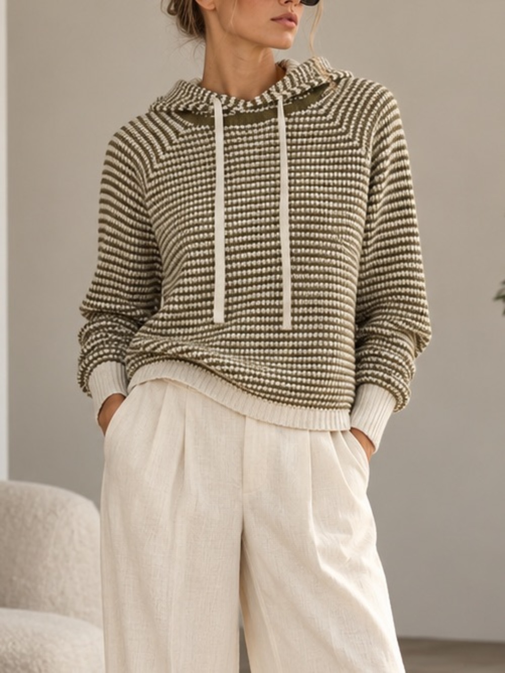 Monrow Cotton Cashmere Stripe Lounge Hoody MSRP $176